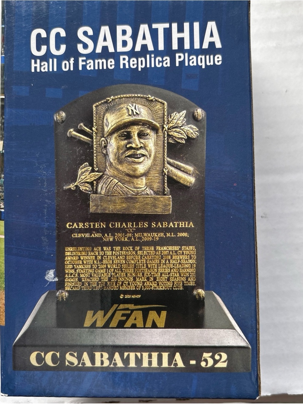 WFAN NY Yankees CC Sabathia Replica Hall Of Fame Plaque - Gold and Black
